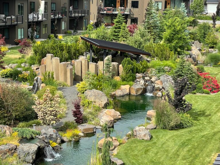 Homeowners enjoy the beauty and paths that wind through Bella Terra's central garden.